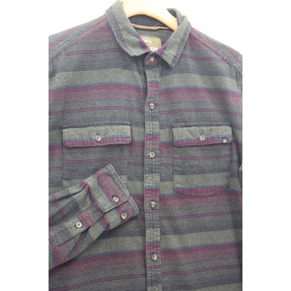 Dravus Shirt Mens Medium Flannel Stripe Long Sleeve Gorpcore Cabincore Grandpa